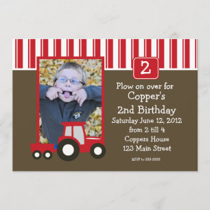 Red and White tractor Birthday Invitation