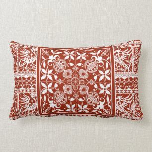 Red and White Traditional Home Antique Lace Lumbar Cushion