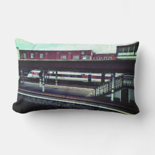Red and white train lumbar cushion