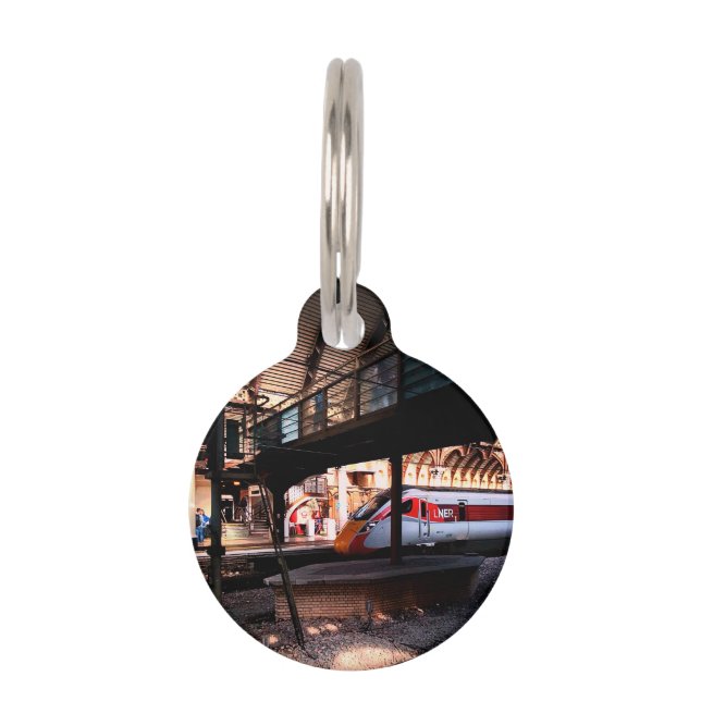 Red and white train pet tag (Front)