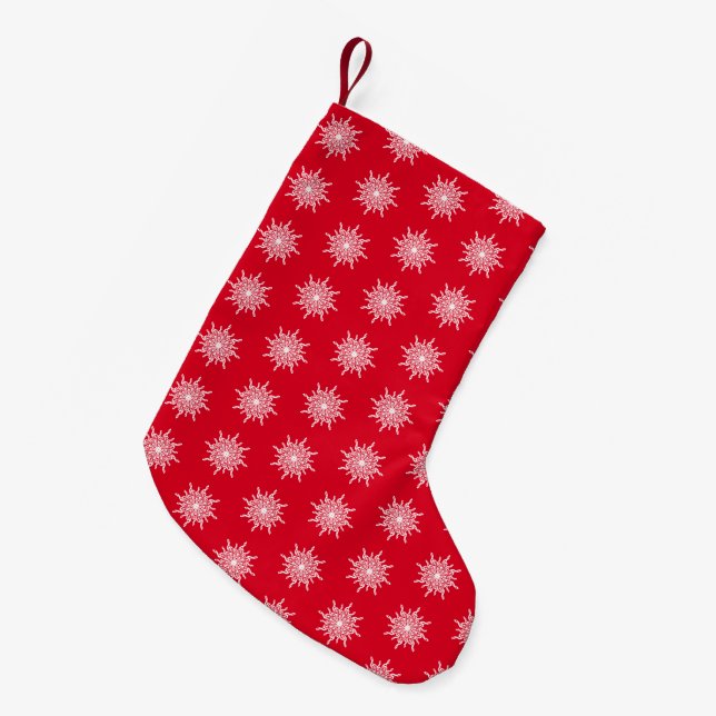 Red and White Treble Clef Snowflake Pattern Small Christmas Stocking (Front (Hanging))