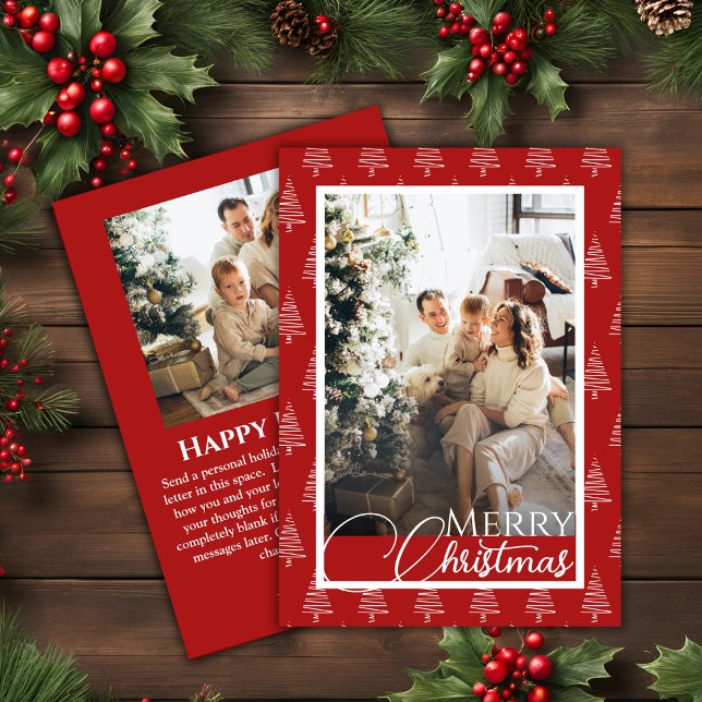 Red And White Tree Pattern Photo Christmas Holiday Card (Red And White Tree Pattern Photo Christmas Holiday Card)