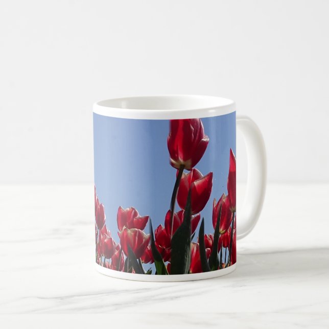 Red and White Tulips Field Panoramic Coffee Mug (Front Right)