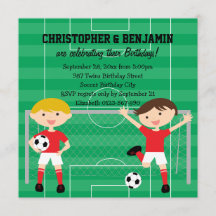 Red and White Twin Boys Soccer v2 Birthday Party