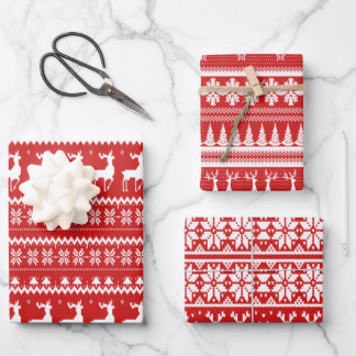 Red and White Ugly Christmas Sweater Wrapping Paper Sheet