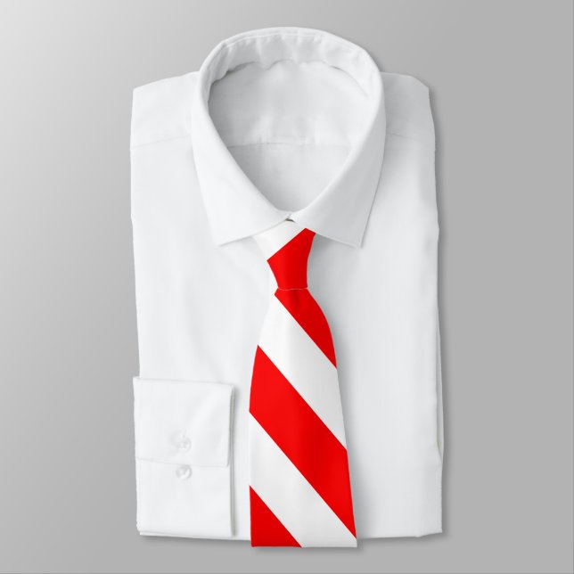 Red and White University Stripe Tie (Tied)