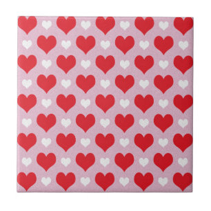 Red and white valentine hearts pattern ceramic tile
