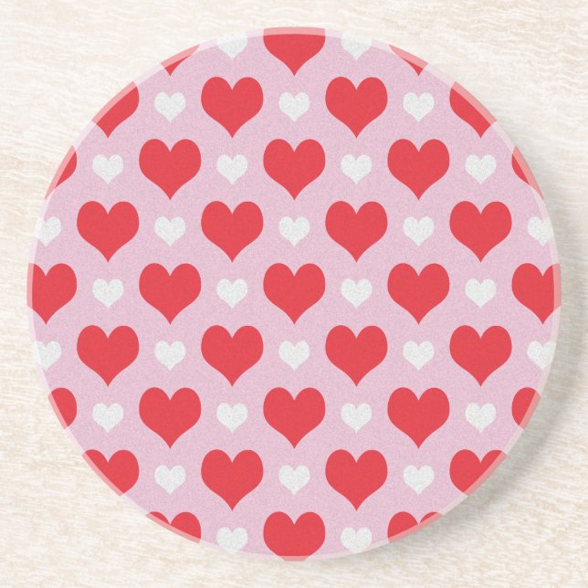 Red and white valentine hearts pattern coaster (Front)