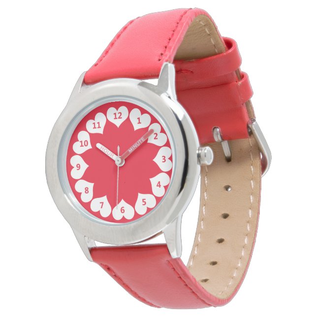 Red and White Valentine Hearts with Numbers Watch (Angled)