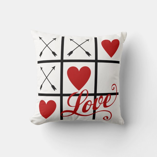 Red and White Valentine's Day Pillow with red hear (Front)