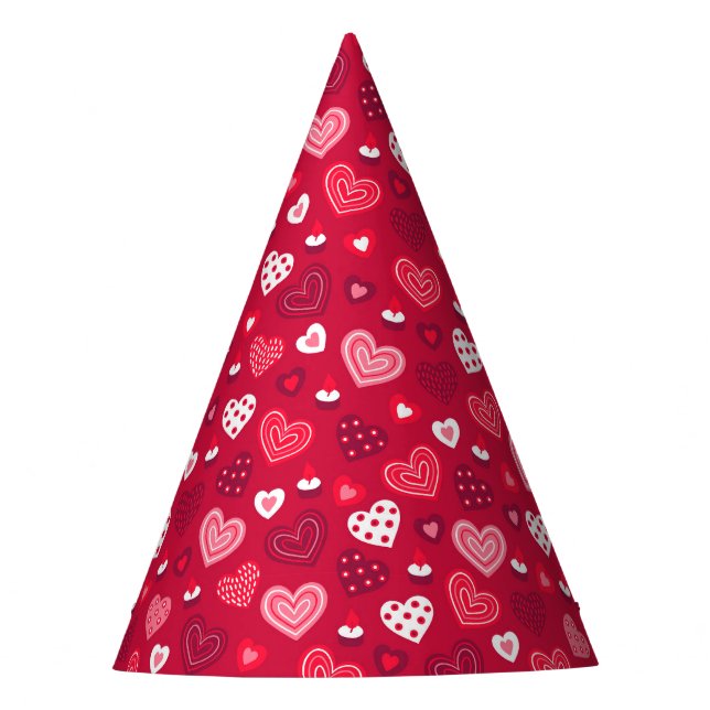 Red and white Valentine's hearts pattern Party Hat (Front)