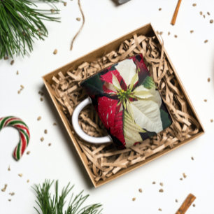 Red and White Variegated Poinsettia Floral Mug
