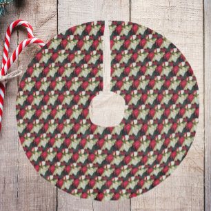 Red and White Variegated Poinsettia Pattern Faux Linen Tree Skirt