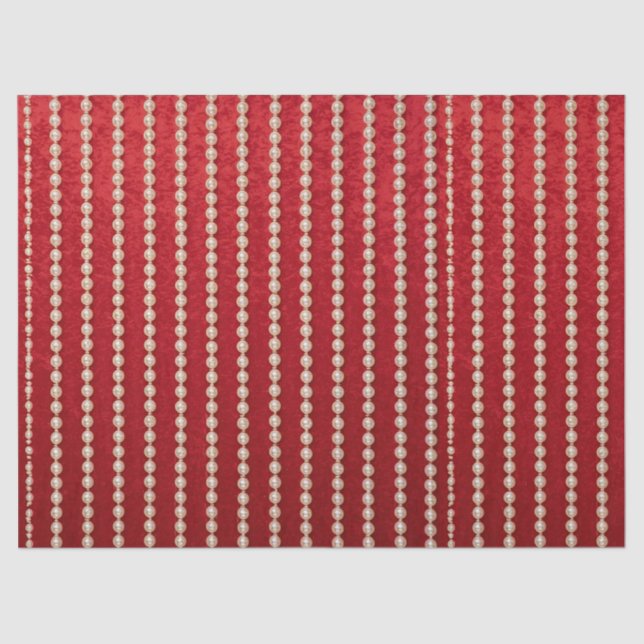 Red and White Velvet-Look Pearl Tissue Paper (Front)