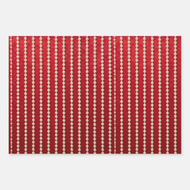 Red and White Velvet-Look Wrapping Paper Sheet (Front)