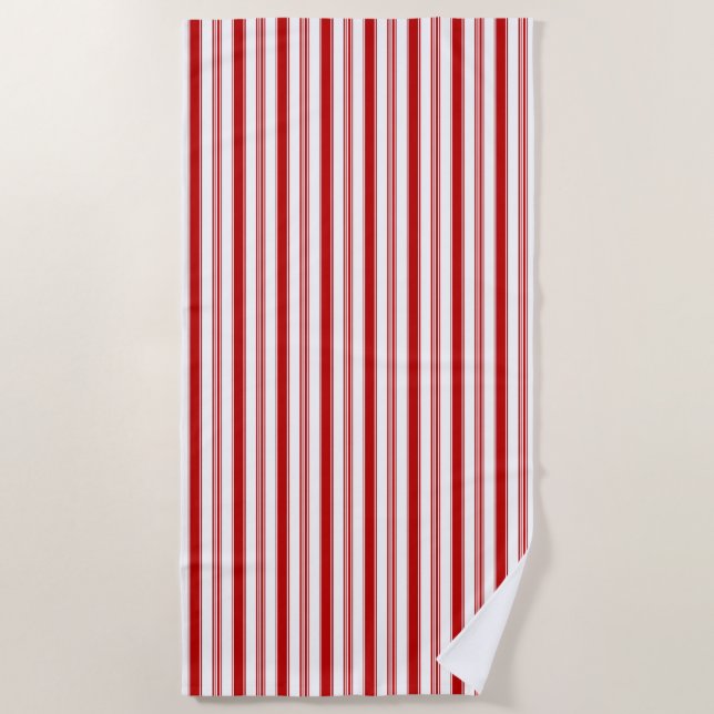 Red and White Vertical Stripes Beach Towel (Front)
