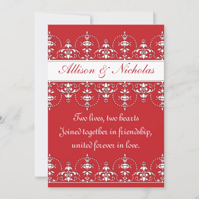 Red and White Victorian Style Wedding Invitation (Front)