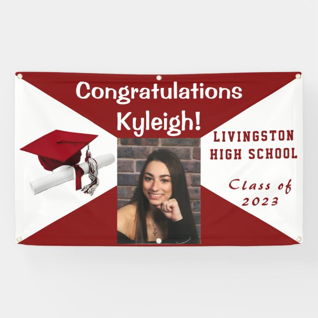Red and White Vinyl Graduation Photo Banner (Horizontal)
