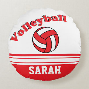 Red and White Volleyball   DIY Name Round Cushion