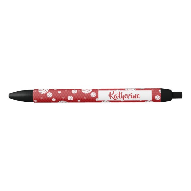 Red and White Volleyball Pattern Black Ink Pen (Front)