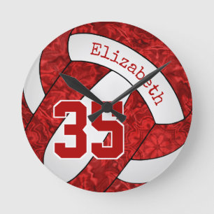 red and white volleyball team colours girls sporty round clock