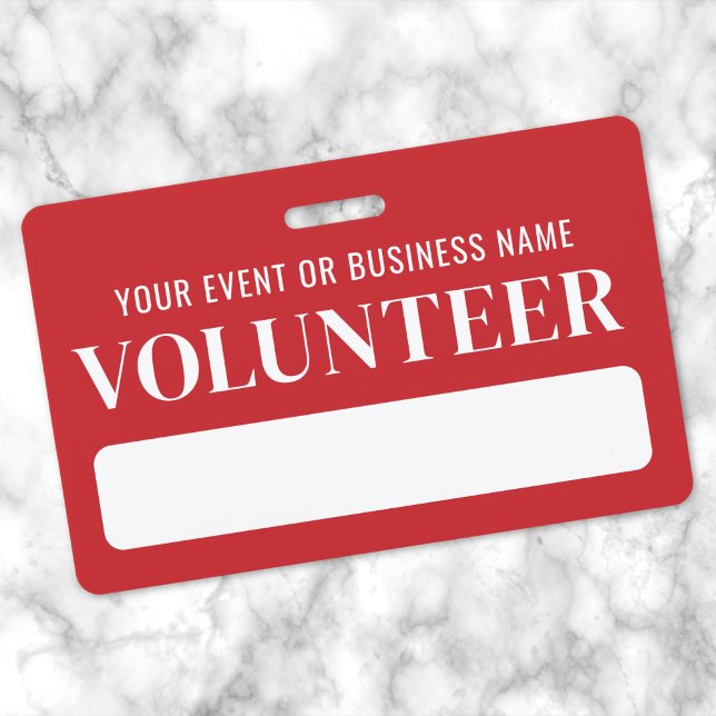 Red And White Volunteer ID Badge (Red And White Volunteer Badge)