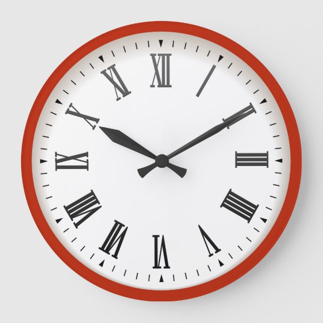 Red and white wall office roman numeral's   large  clock (Front)