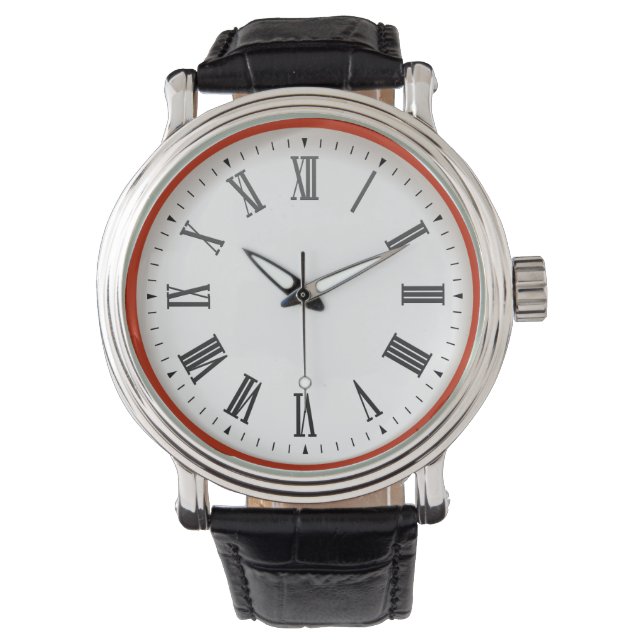 Red and white wall office roman numeral's   watch (Front)