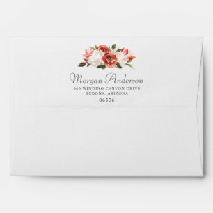 Red and White Watercolor Floral on White Linen Envelope