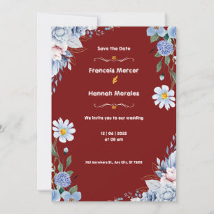 Red and White Watercolor Wedding Invitation Card