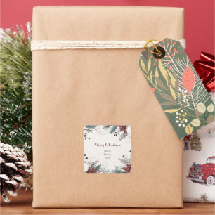 Red And White Watercolour floral Christmas Square Sticker