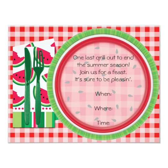 Red and White Watermelon Picnic Table Setting Card