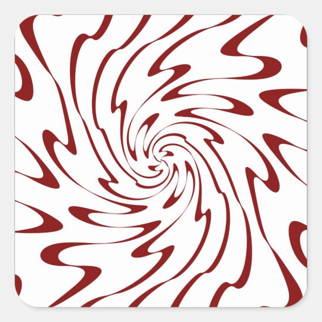 Red and White Wave Swirl Decorative Art Square Sticker (Front)