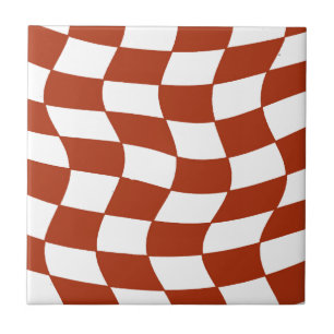 Red and White Wavy Chequerboard Ceramic Tile