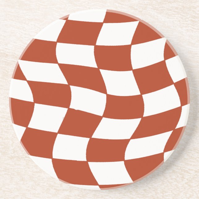 Red and White Wavy Chequerboard Coaster (Front)