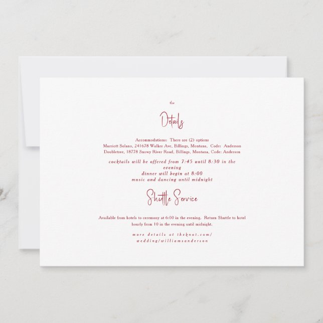 Red and White Wedding Detail II Invitation (Front)