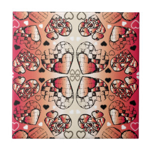 Red and white Whimsical Romantic Hearts pattern Ceramic Tile