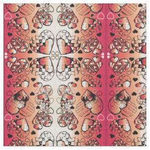 Red and white Whimsical Romantic Hearts pattern Fabric