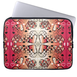 Red and white Whimsical Romantic Hearts pattern Laptop Sleeve
