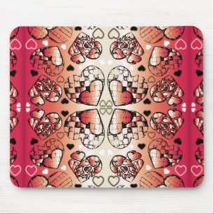 Red and white Whimsical Romantic Hearts pattern Mouse Pad