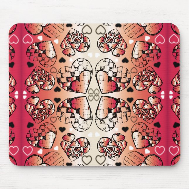 Red and white Whimsical Romantic Hearts pattern Mouse Pad (Front)