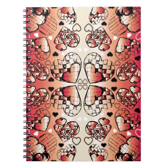 Red and white Whimsical Romantic Hearts pattern Notebook (Front)