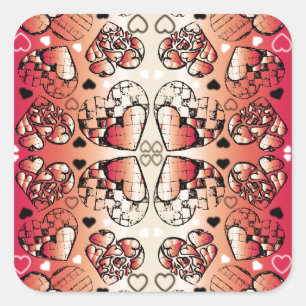 Red and white Whimsical Romantic Hearts pattern Square Sticker
