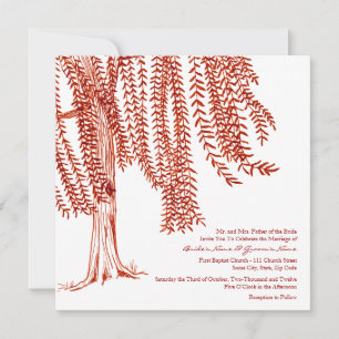 Red and White Willow Tree Wedding Invitation