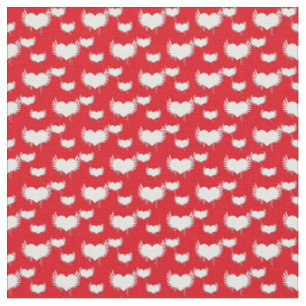 Red and White Winged Hearts Pattern Fabric