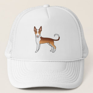 Red And White Wire Haired Ibizan Hound Cartoon Dog Trucker Hat