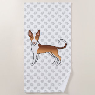 Red And White Wire Haired Ibizan Hound Dog & Paws Beach Towel