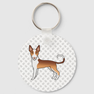 Red And White Wire Haired Ibizan Hound Dog & Paws Key Ring