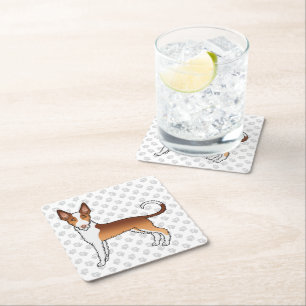 Red And White Wire Haired Ibizan Hound Dog & Paws Square Paper Coaster