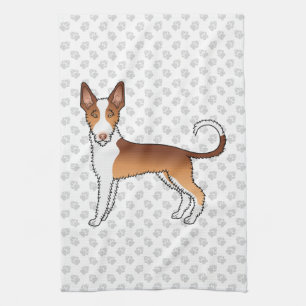 Red And White Wire Haired Ibizan Hound Dog & Paws Tea Towel